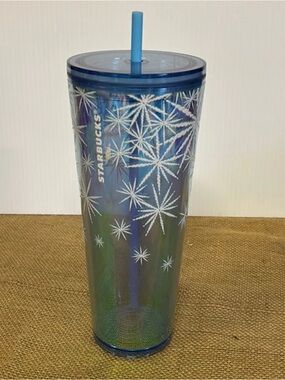 Starbucks • Tumbler • 2024 Holiday Blue Textured Snowflakes Frozen Design EUC